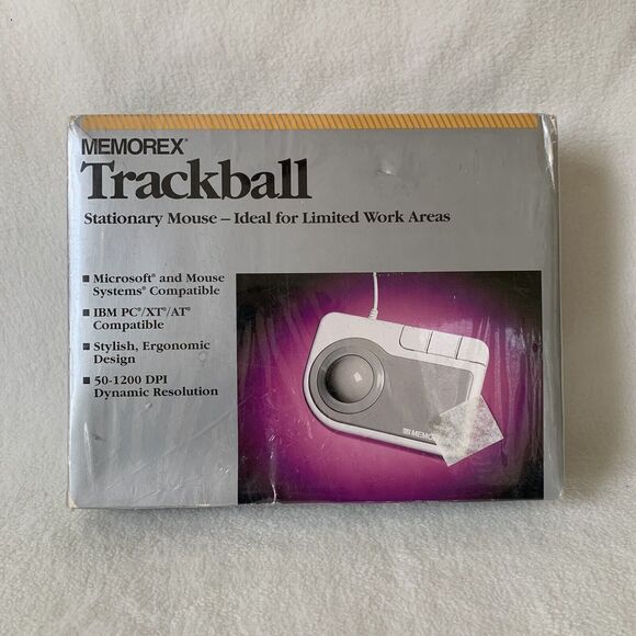 Vintage Memorex Trackball Stationary Mouse Ergonomic Wired PC IBM‎ NOS 3202-2313